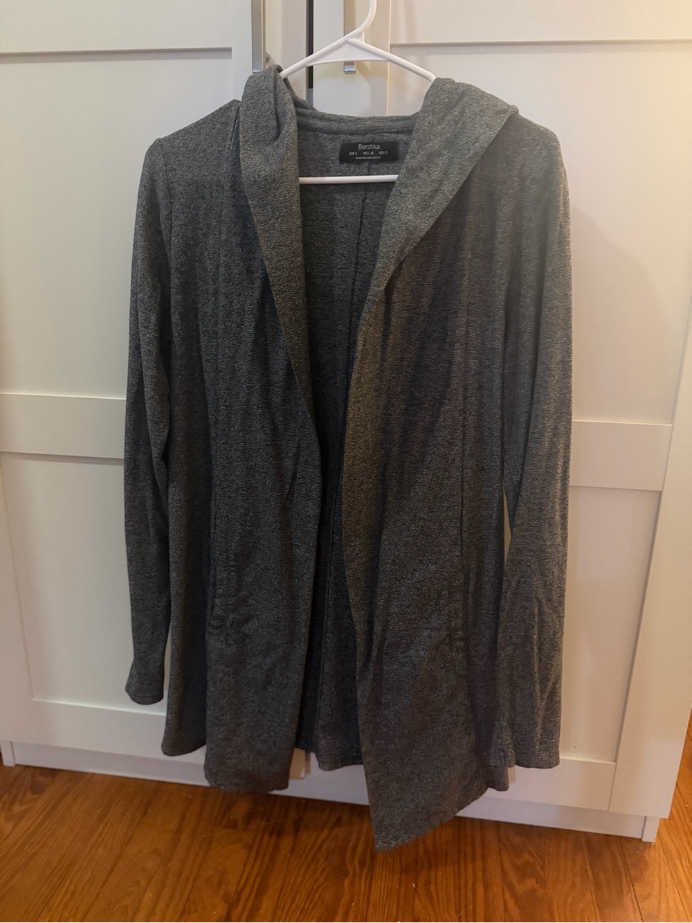 🩶BERSHKA 100% Cotton Hooded Gray Blazer Cardigan Jacket